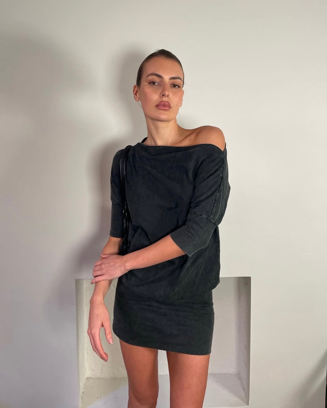 Gabby Ballet Tee Dress - Black Acid Wash
