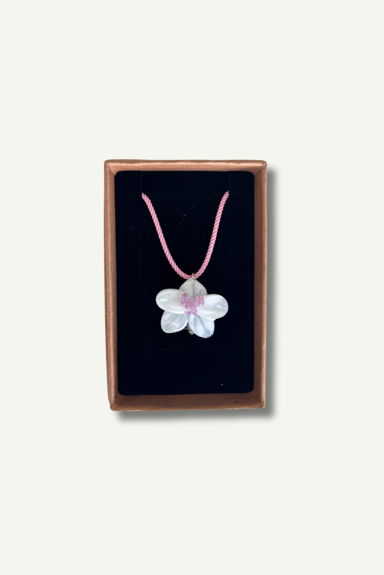 White Orchid Pink Cord Necklace