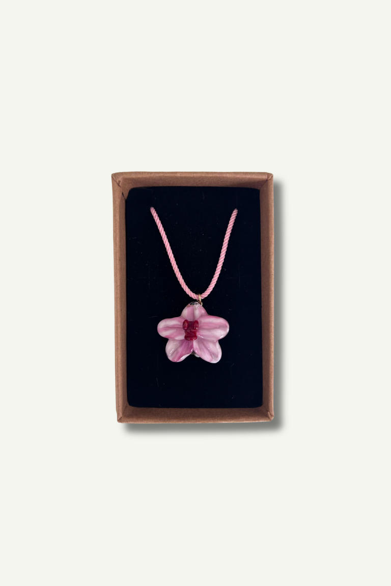 Light Pink Orchid Pink Cord Necklace