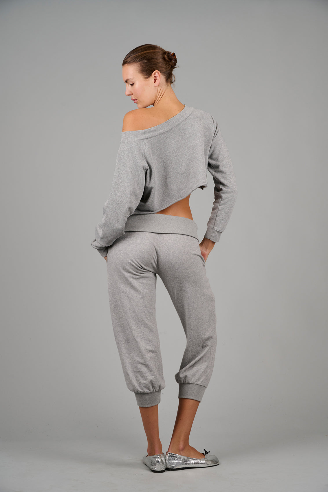 ‘Weekender’ Crop Sweat - Grey Marl