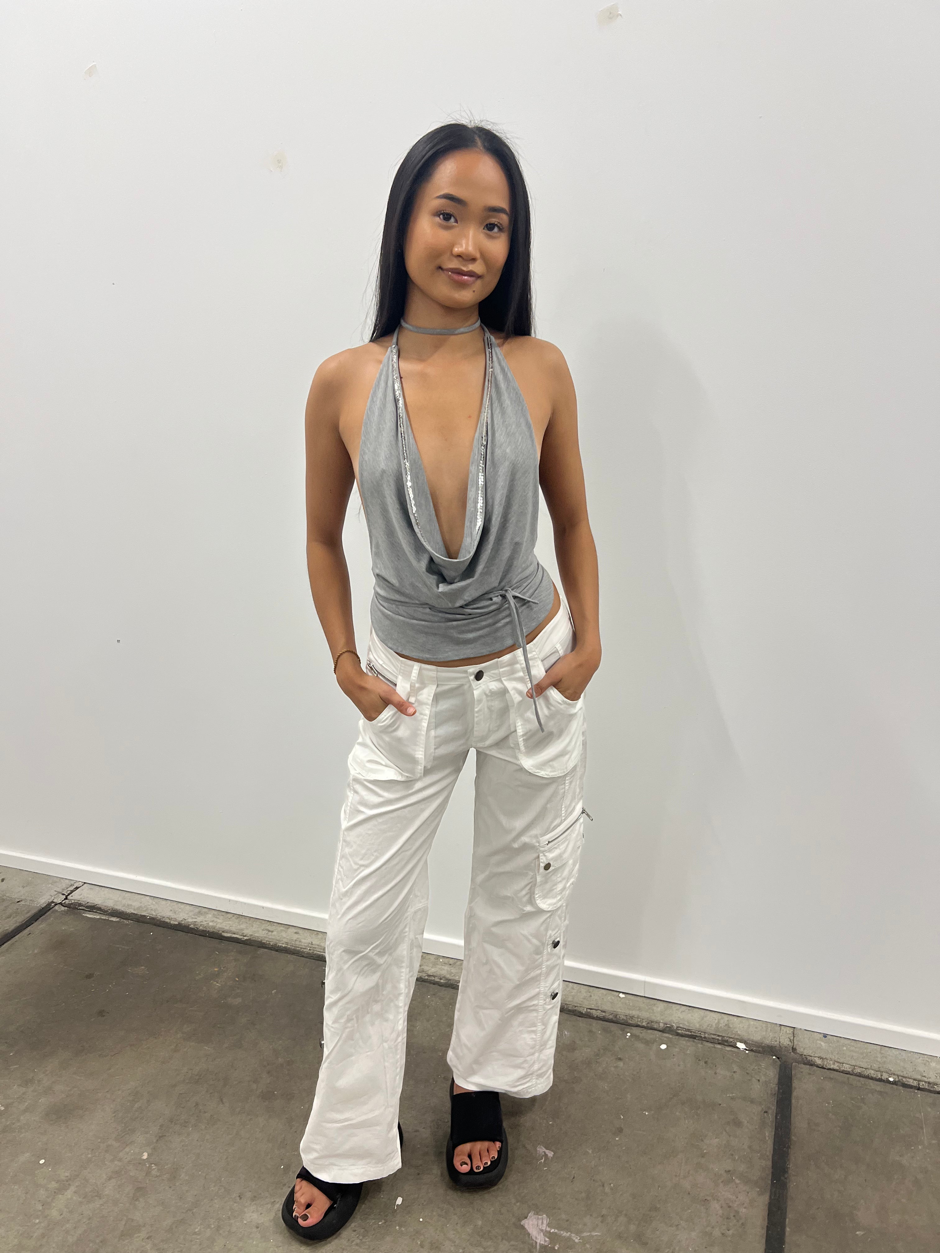 Sequin Cowl Neck Top Grey