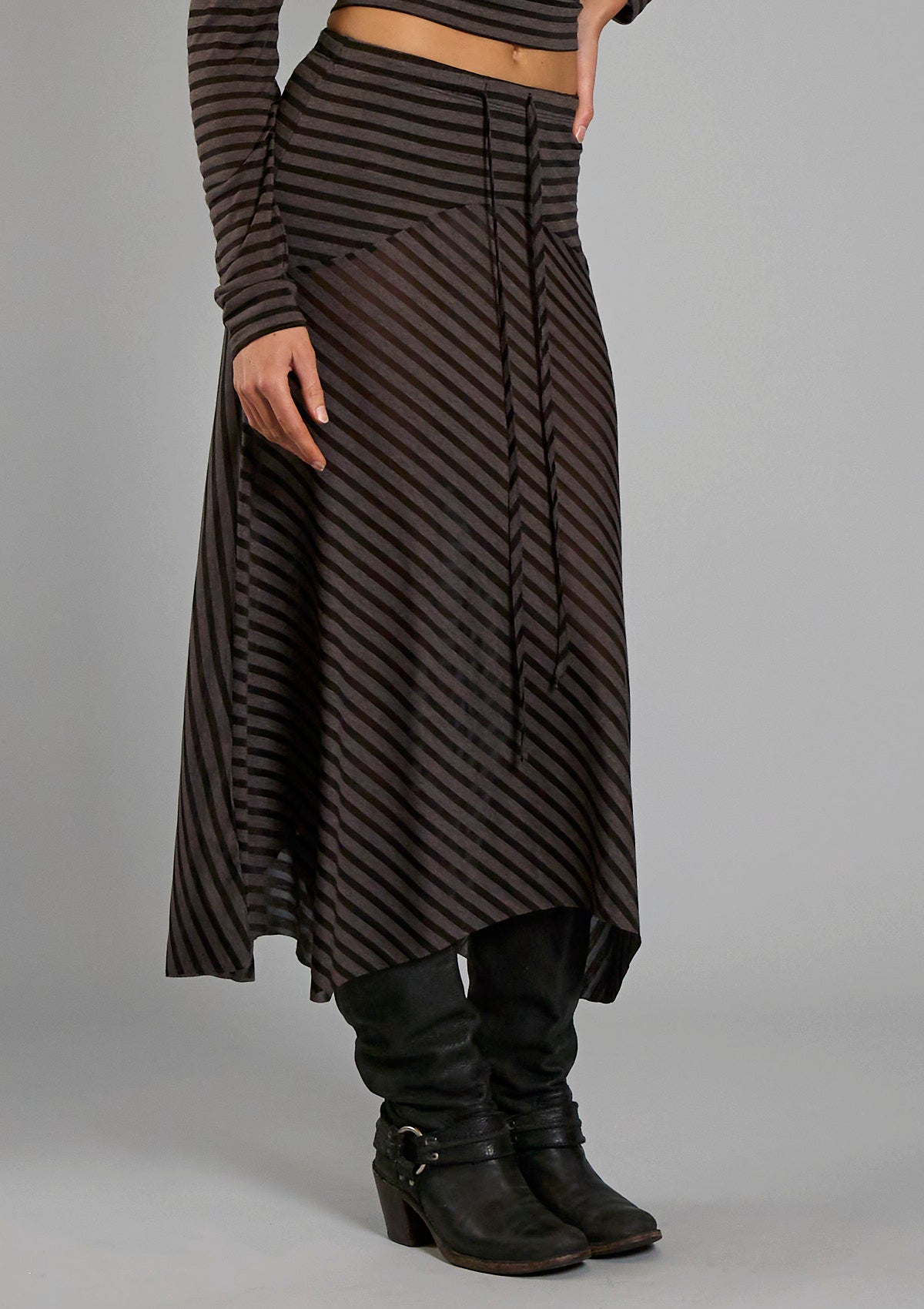 Alexa Striped Asymmetrical Skirt - Black / Charcoal
