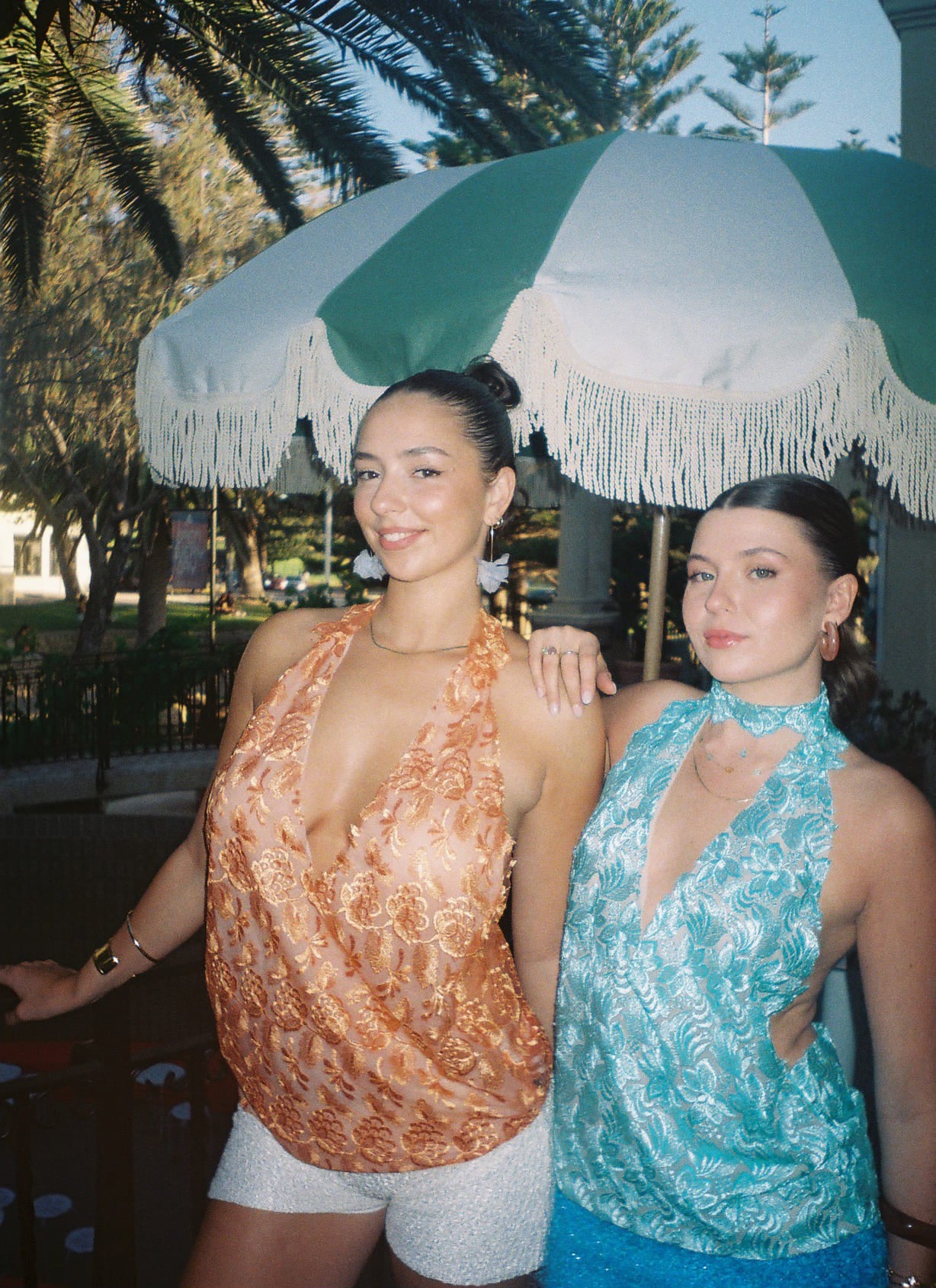 Lace Tie-Neck Top in Aqua