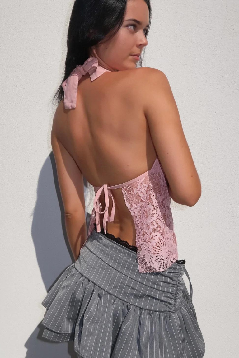 Lace Halter Top in Light Pink