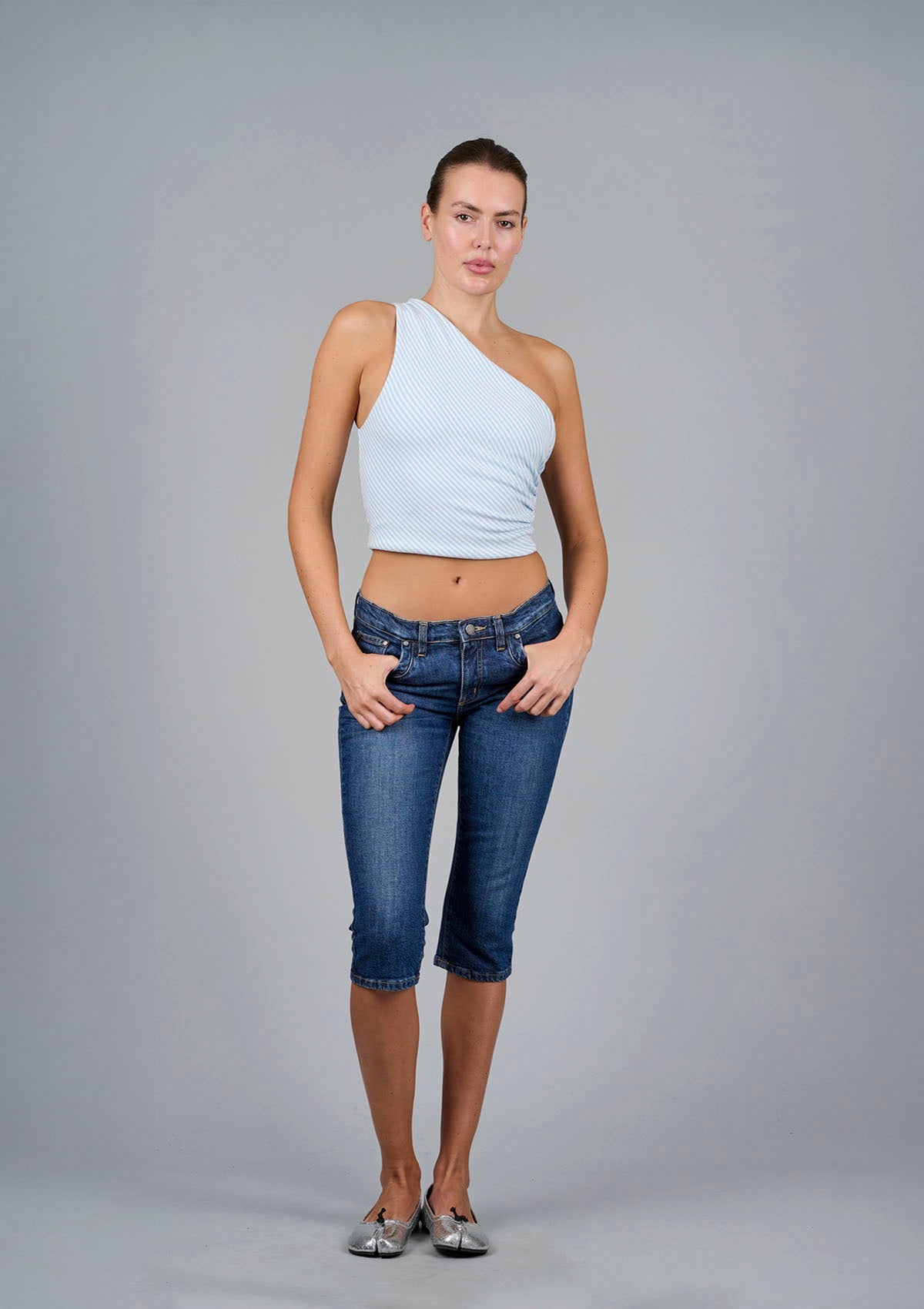 Roller Girl Top - Light Blue / White