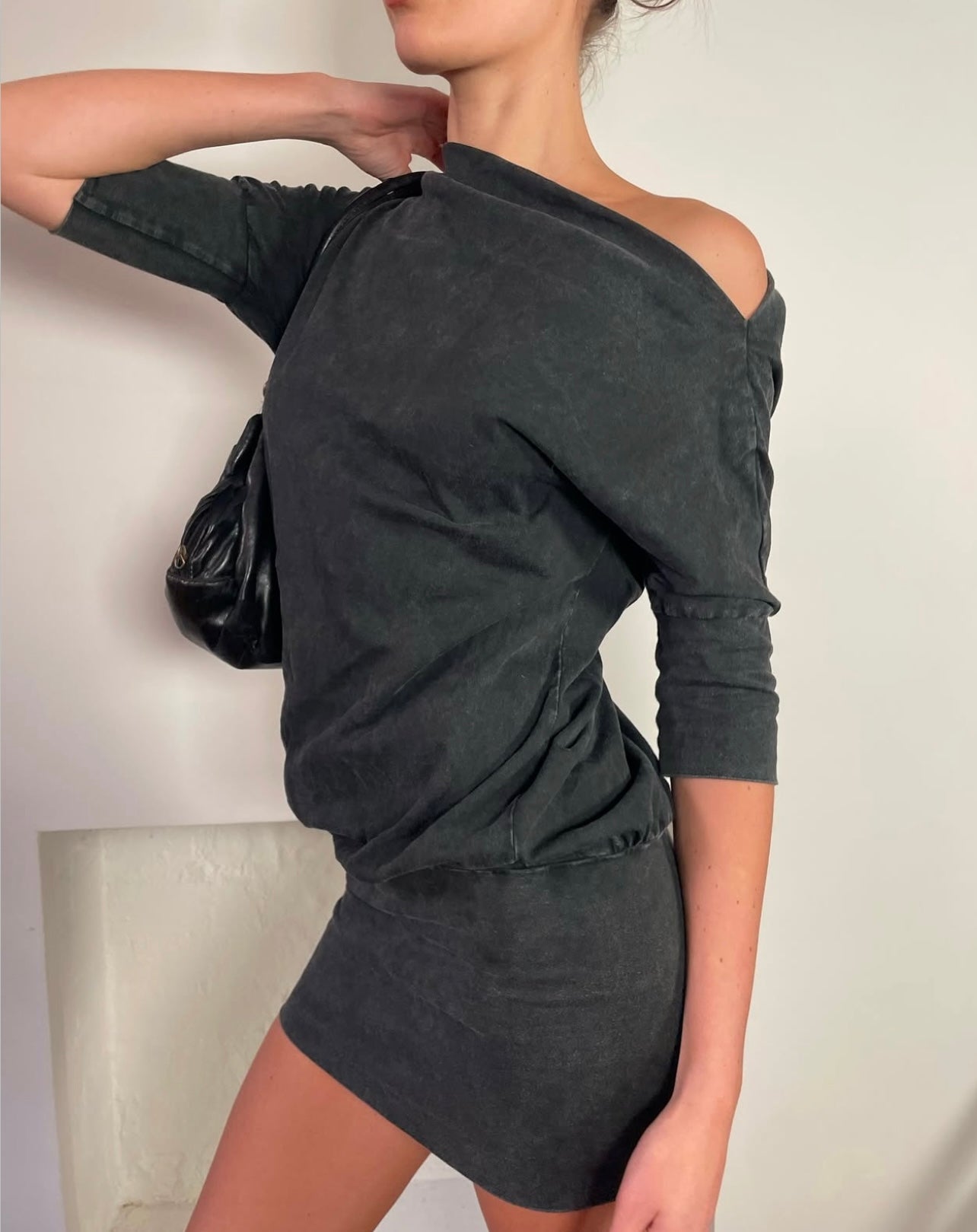 Gabby Ballet Tee Dress - Black Acid Wash