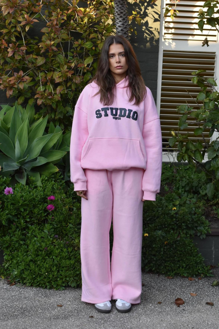 Varsity Hoodie in Pink Opal