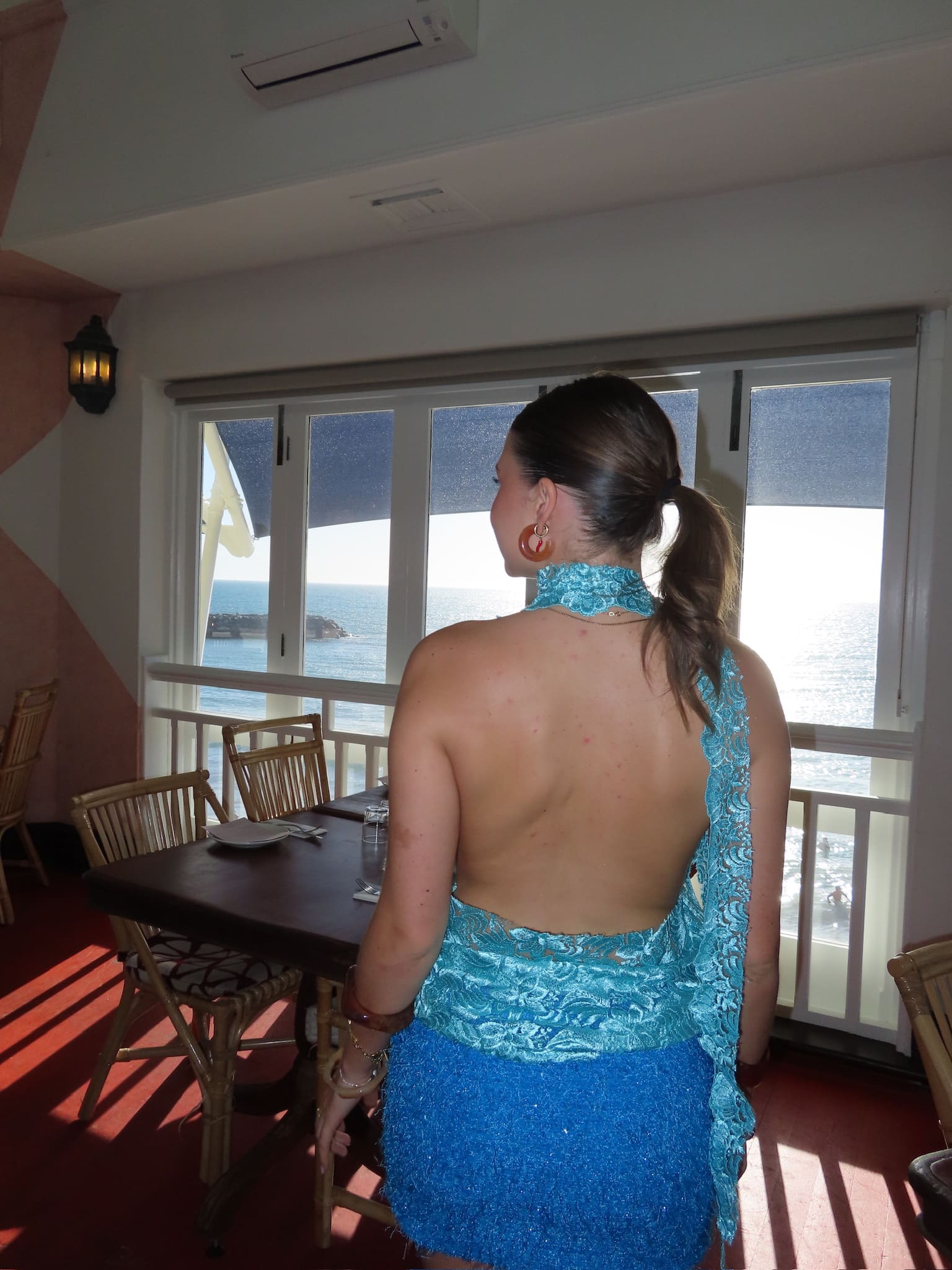 Lace Tie-Neck Top in Aqua