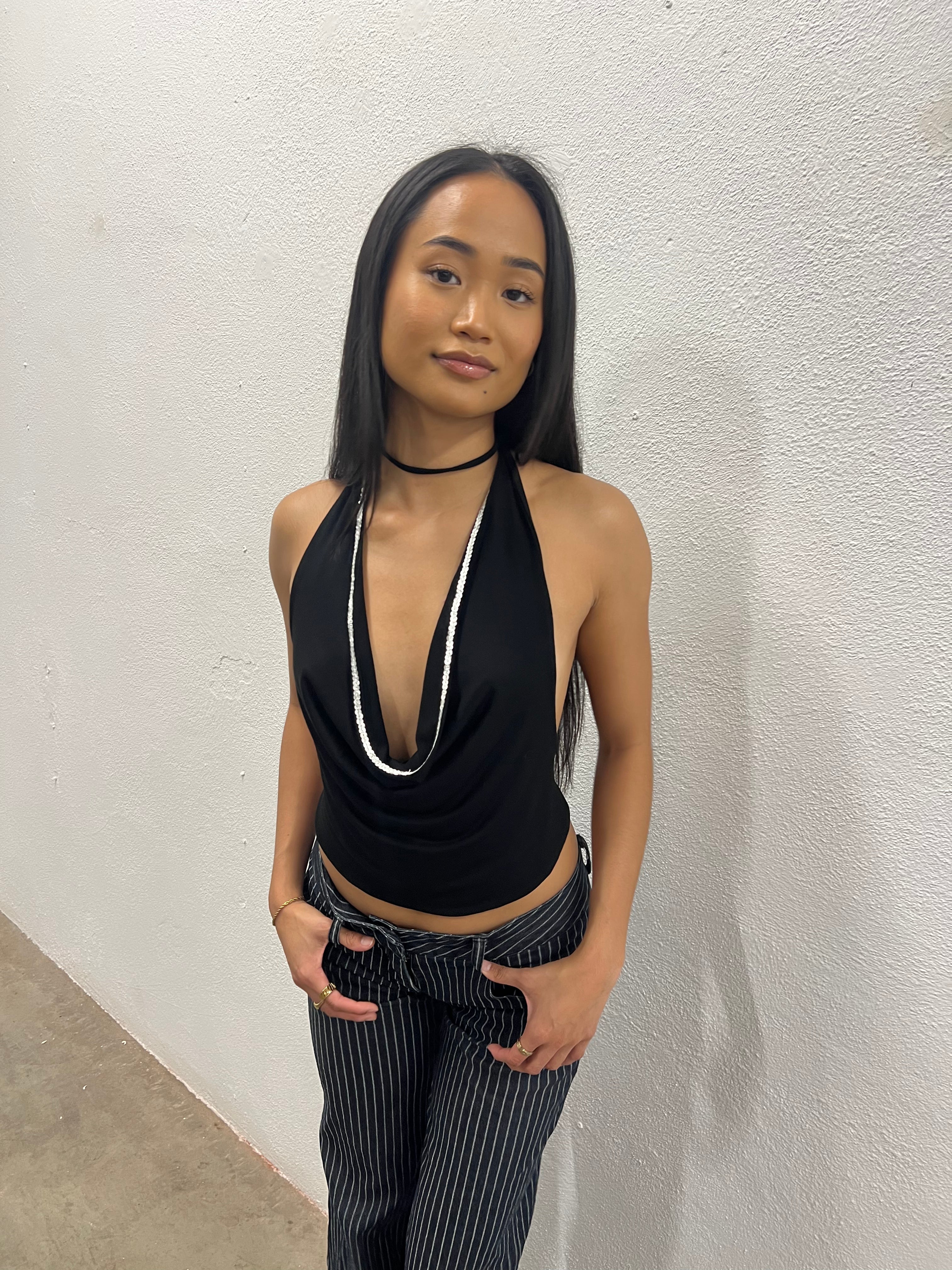 Sequin Cowl Neck Top Black