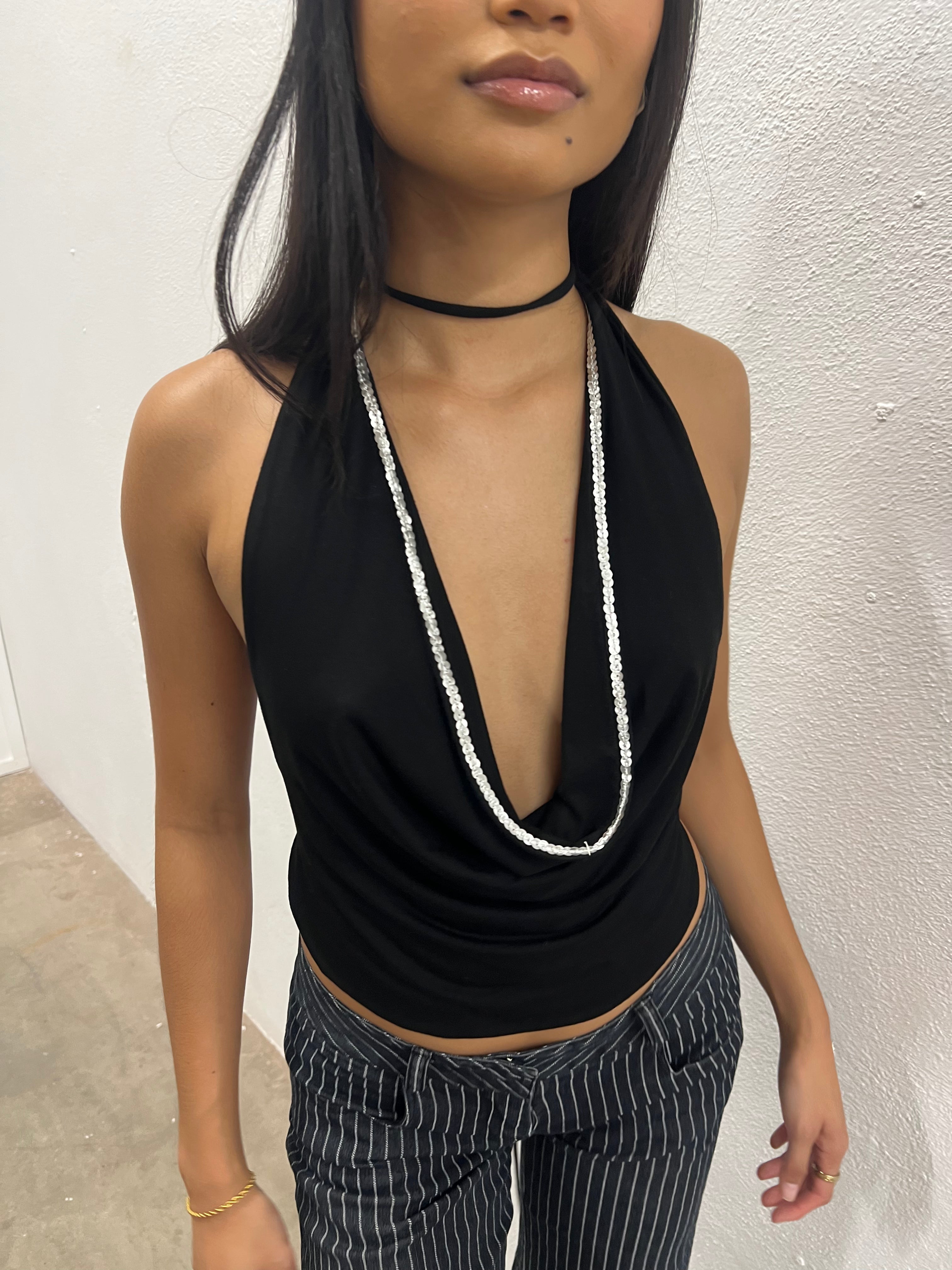 Sequin Cowl Neck Top Black