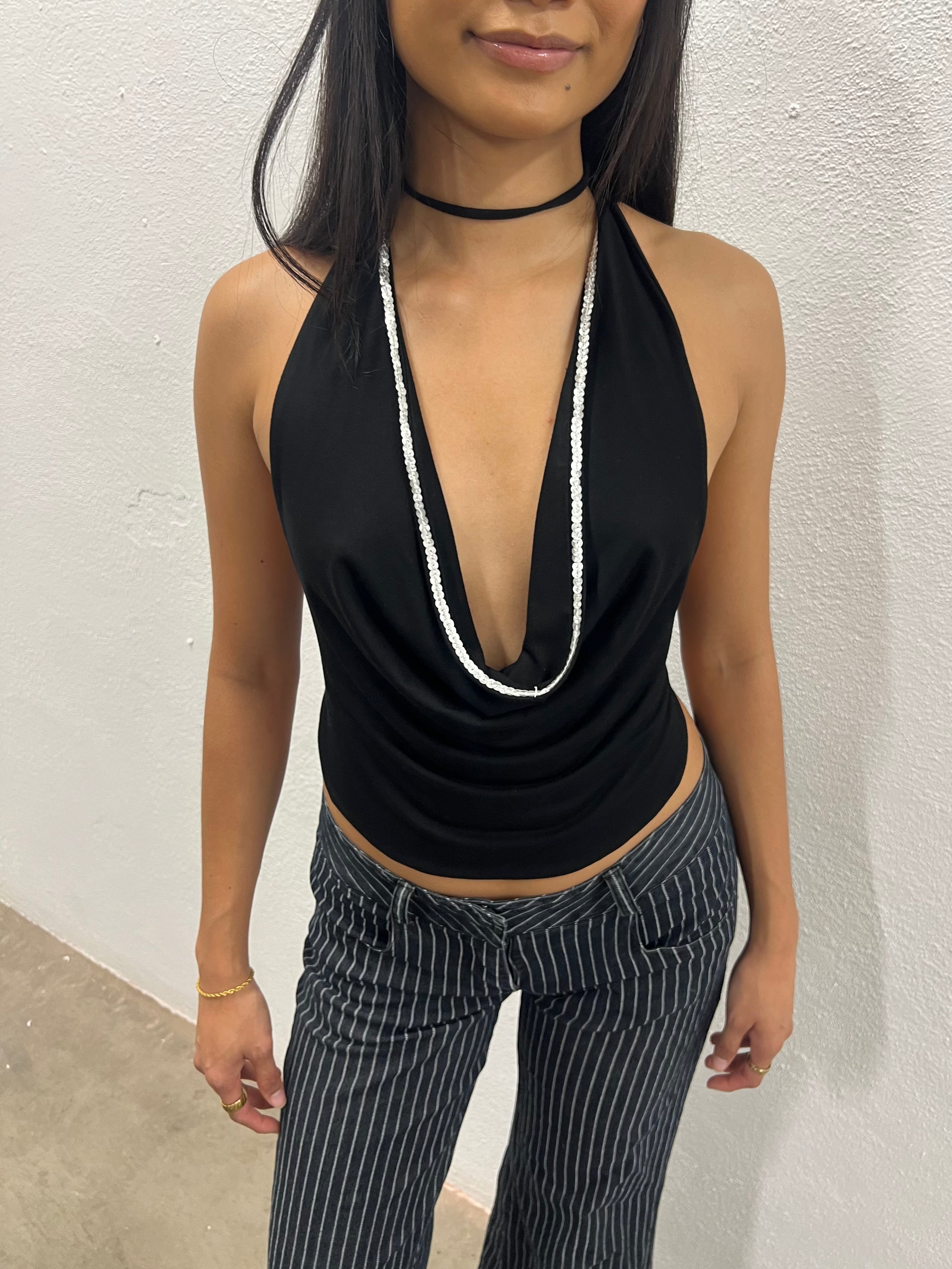 Sequin Cowl Neck Top Black