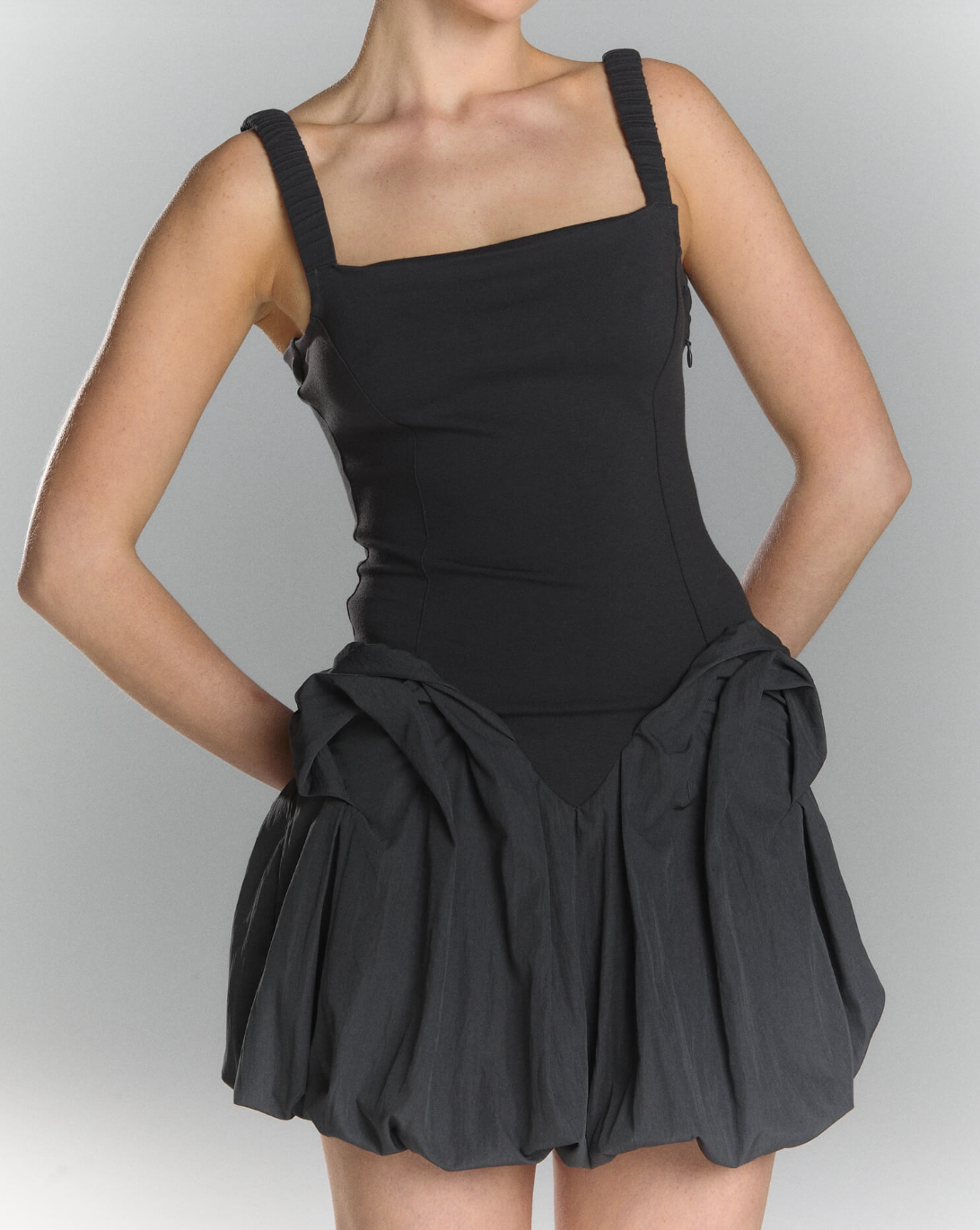 Chloris Mini Dress in Charcoal