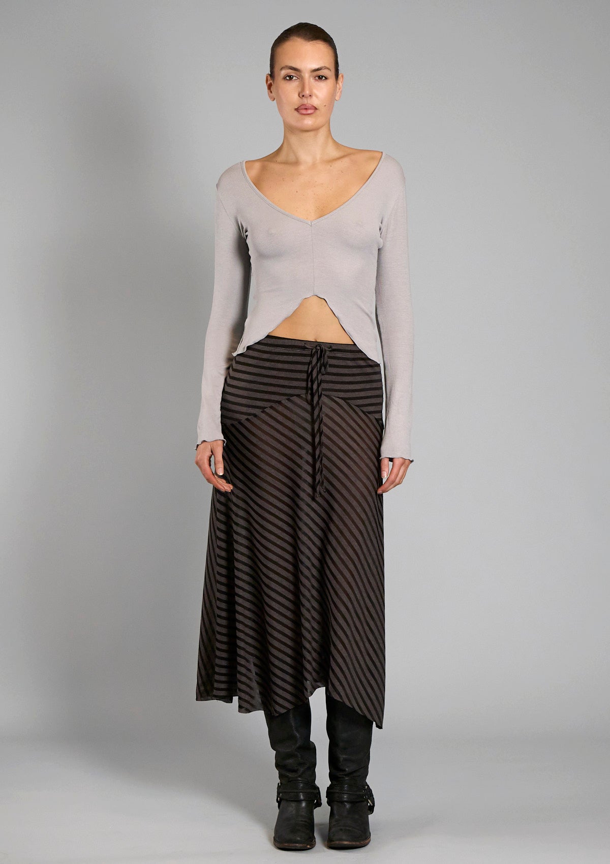 Alexa Striped Asymmetrical Skirt - Black / Charcoal