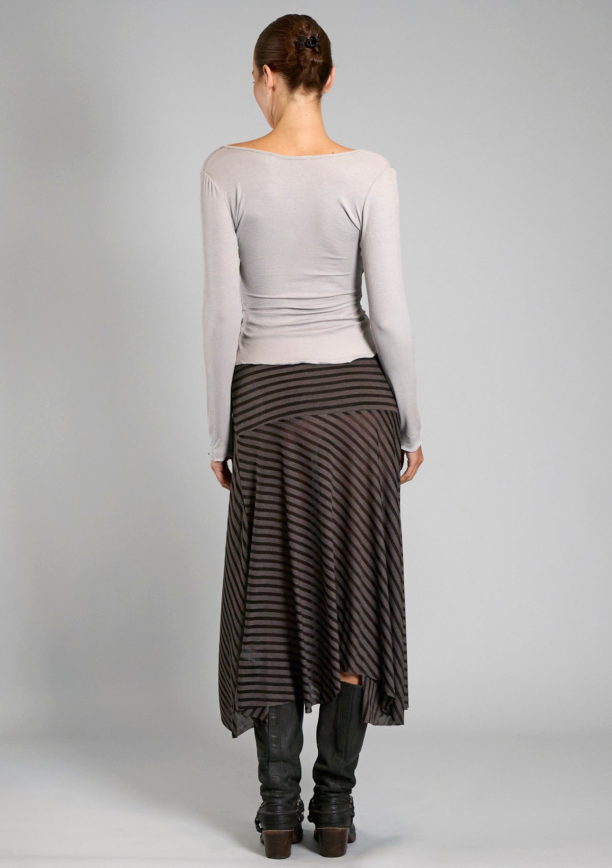 Alexa Striped Asymmetrical Skirt - Black / Charcoal