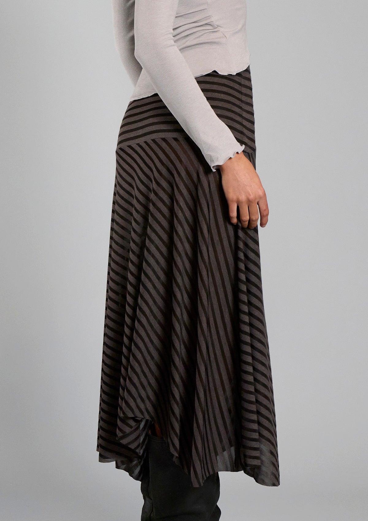 Alexa Striped Asymmetrical Skirt - Black / Charcoal